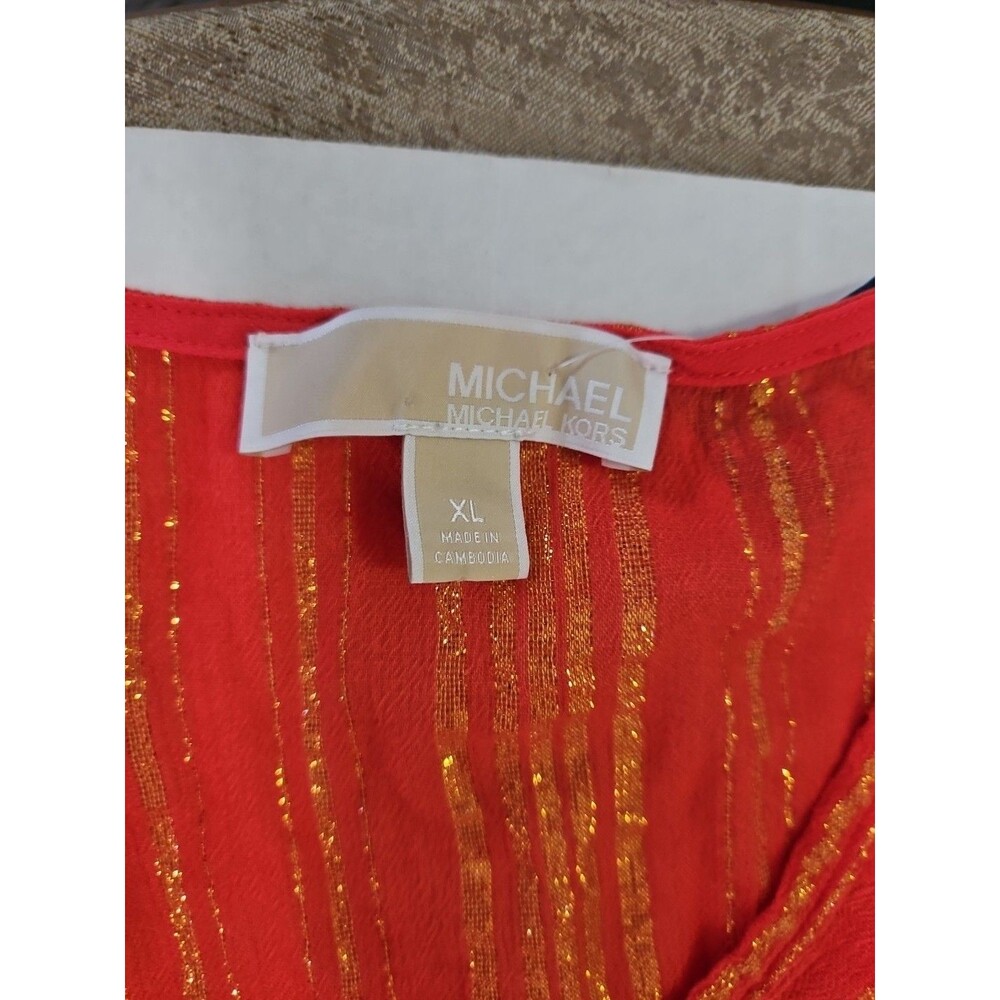 Michael Kors Women's Orange Gold Metallic Stripe V-Neck Faux Wrap Dress Size XL - Picture 8 of 11